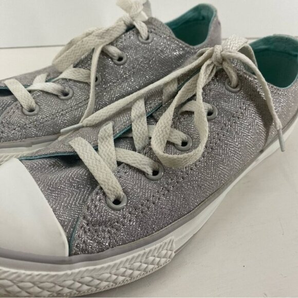 Converse Double Tongue Silver Sparkle and Turquoise Low Top Sneakers Youth Size3 - Picture 2 of 12